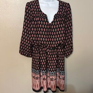 Womens Lily Rose Elegant Black and Pink Patterned Dress size L